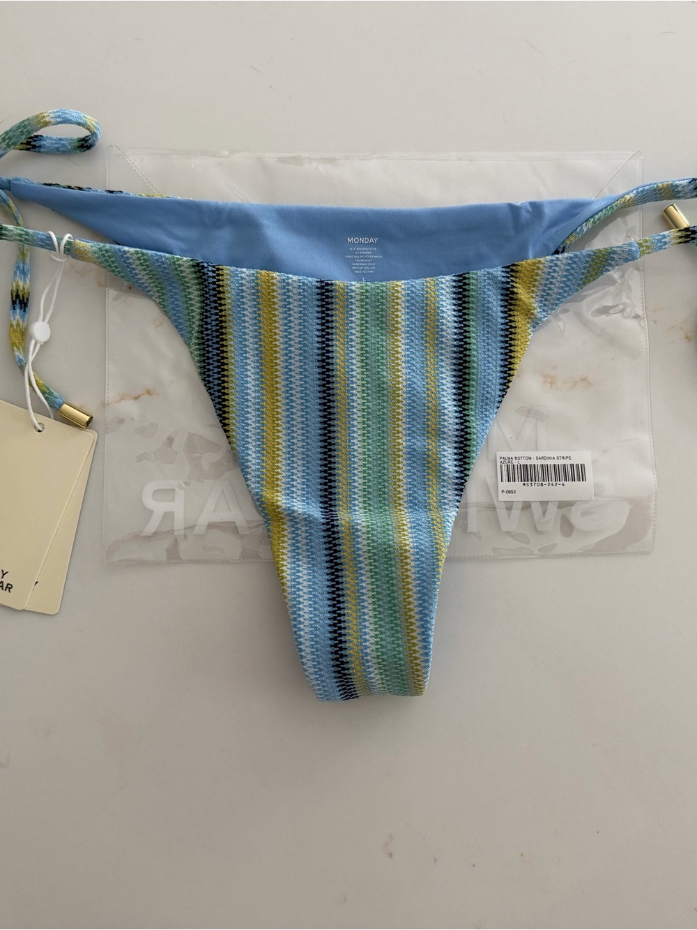 Monday Swimwear Palma Bikini Bottom - Sardinia Stripe Azure